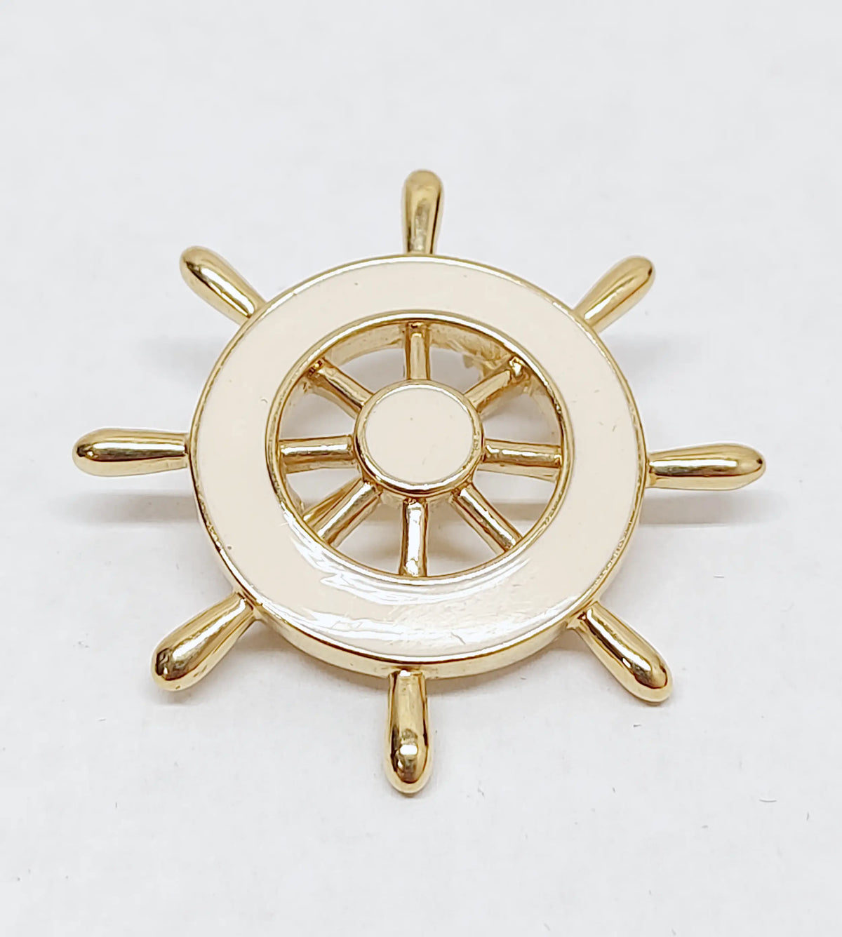 Vintage Crown Trifari Ship Helm Wheel Enamel Brooch Pin | USA - Hers and His Treasures
