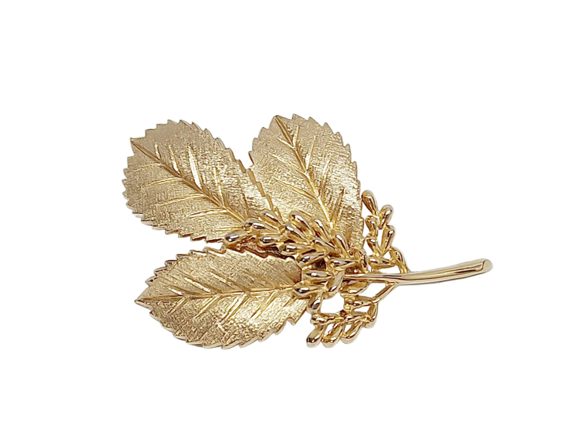 Vintage Crown Trifari Gold Tone Leaf Brooch | USA - Hers and His Treasures