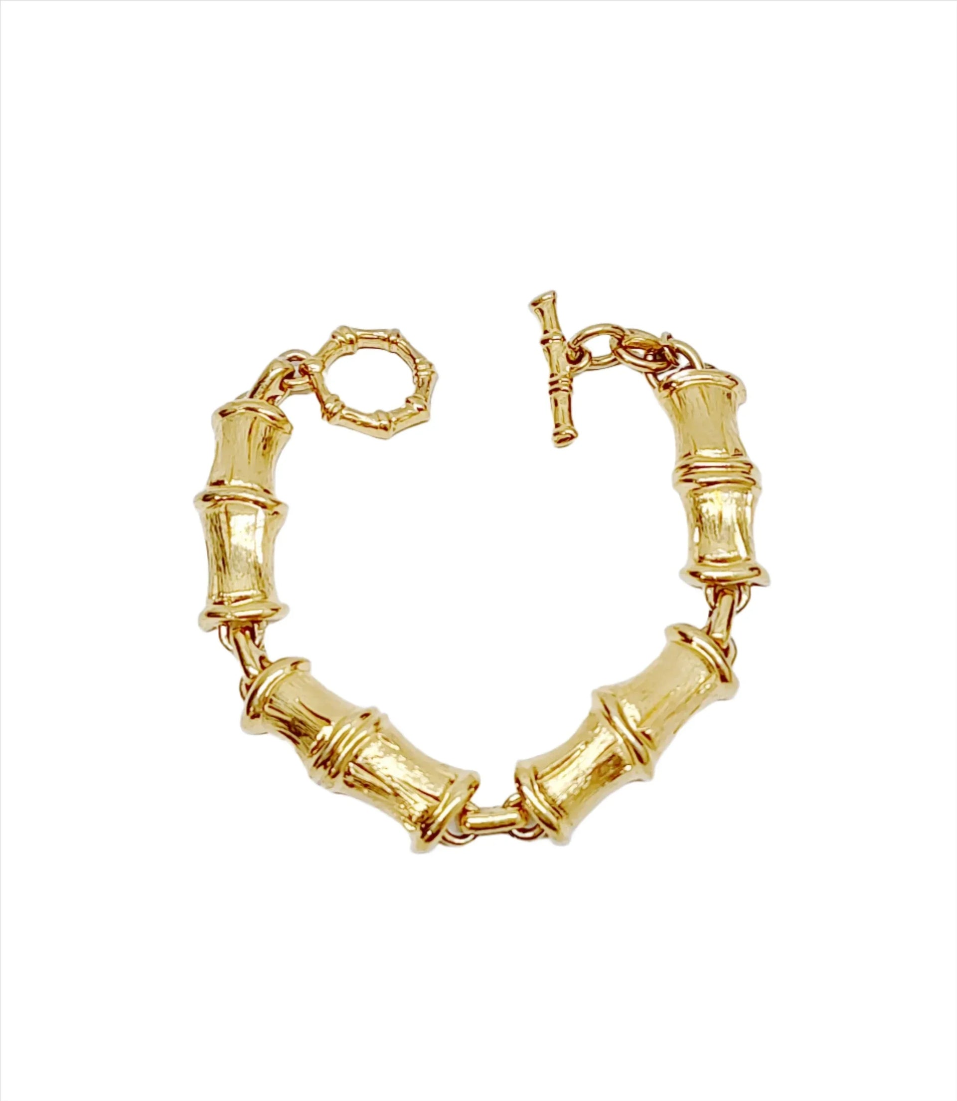 Monet Brushed Gold Tone Bamboo Link Bracelet – Hers and His Treasures