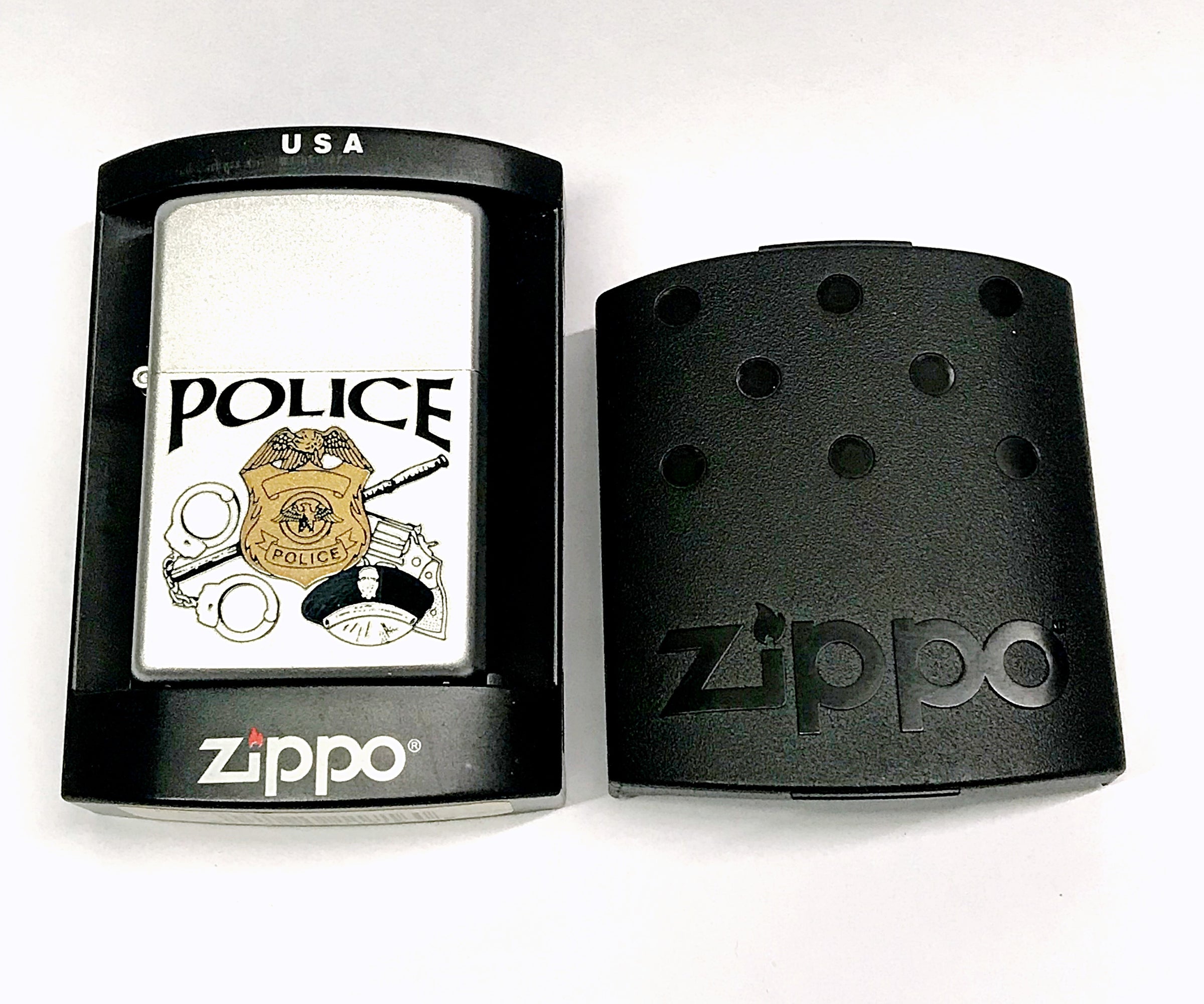 2007 Police 716 Satin Chrome Zippo Lighter Sealed - Hers and His Treasures