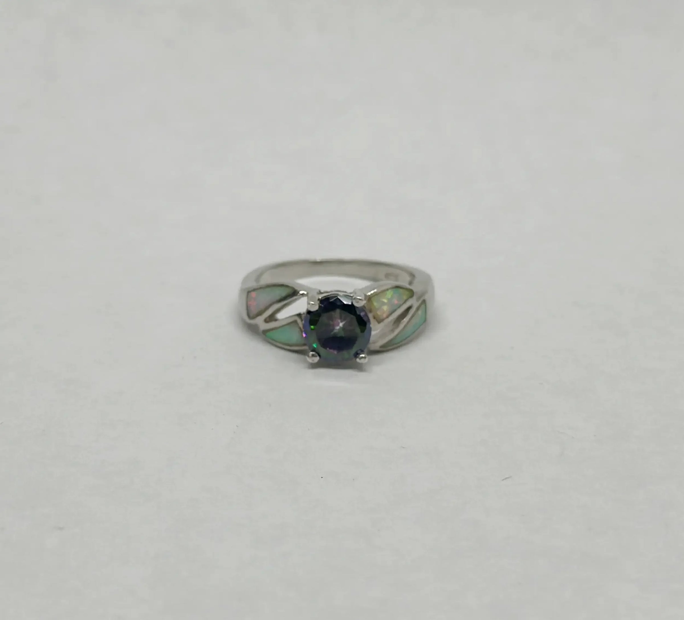 Simulated Opal and CZ Mystic Topaz .925 Sterling Silver Ring