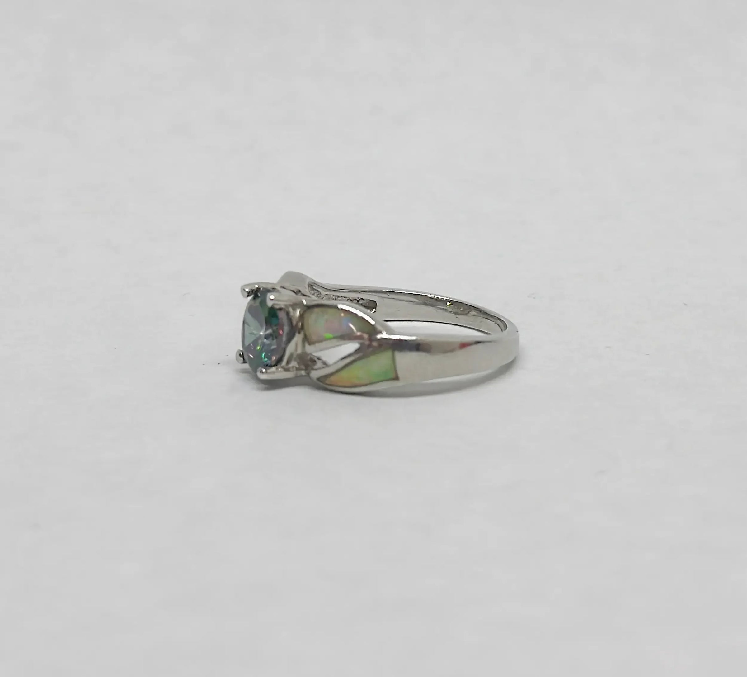 Simulated Opal and CZ Mystic Topaz .925 Sterling Silver Ring