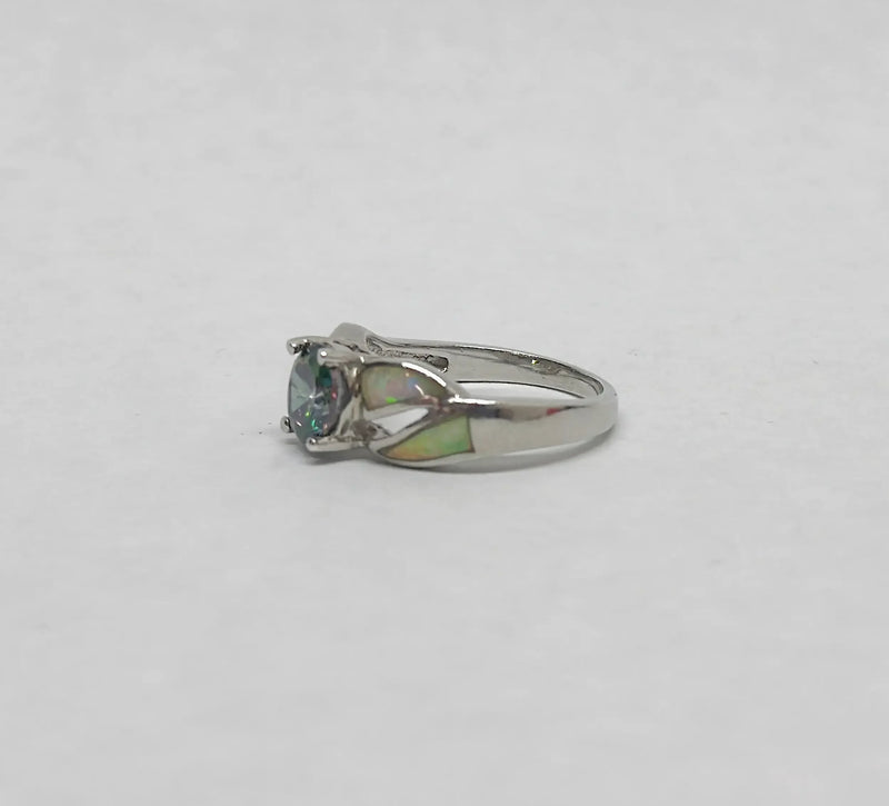 Simulated Opal and CZ Mystic Topaz .925 Sterling Silver Ring