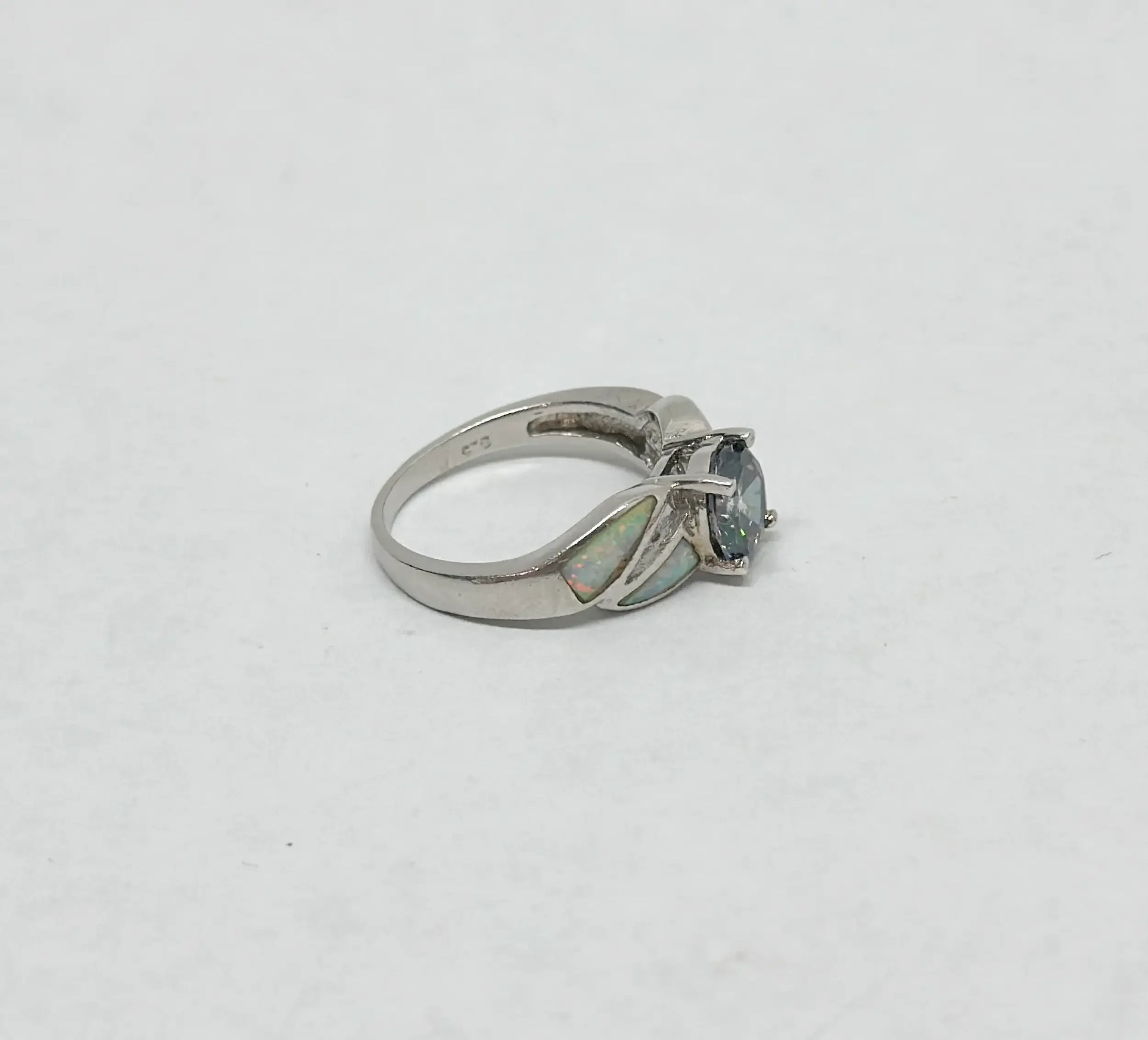 Simulated Opal and CZ Mystic Topaz .925 Sterling Silver Ring