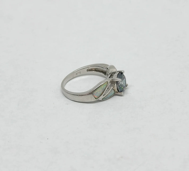 Simulated Opal and CZ Mystic Topaz .925 Sterling Silver Ring