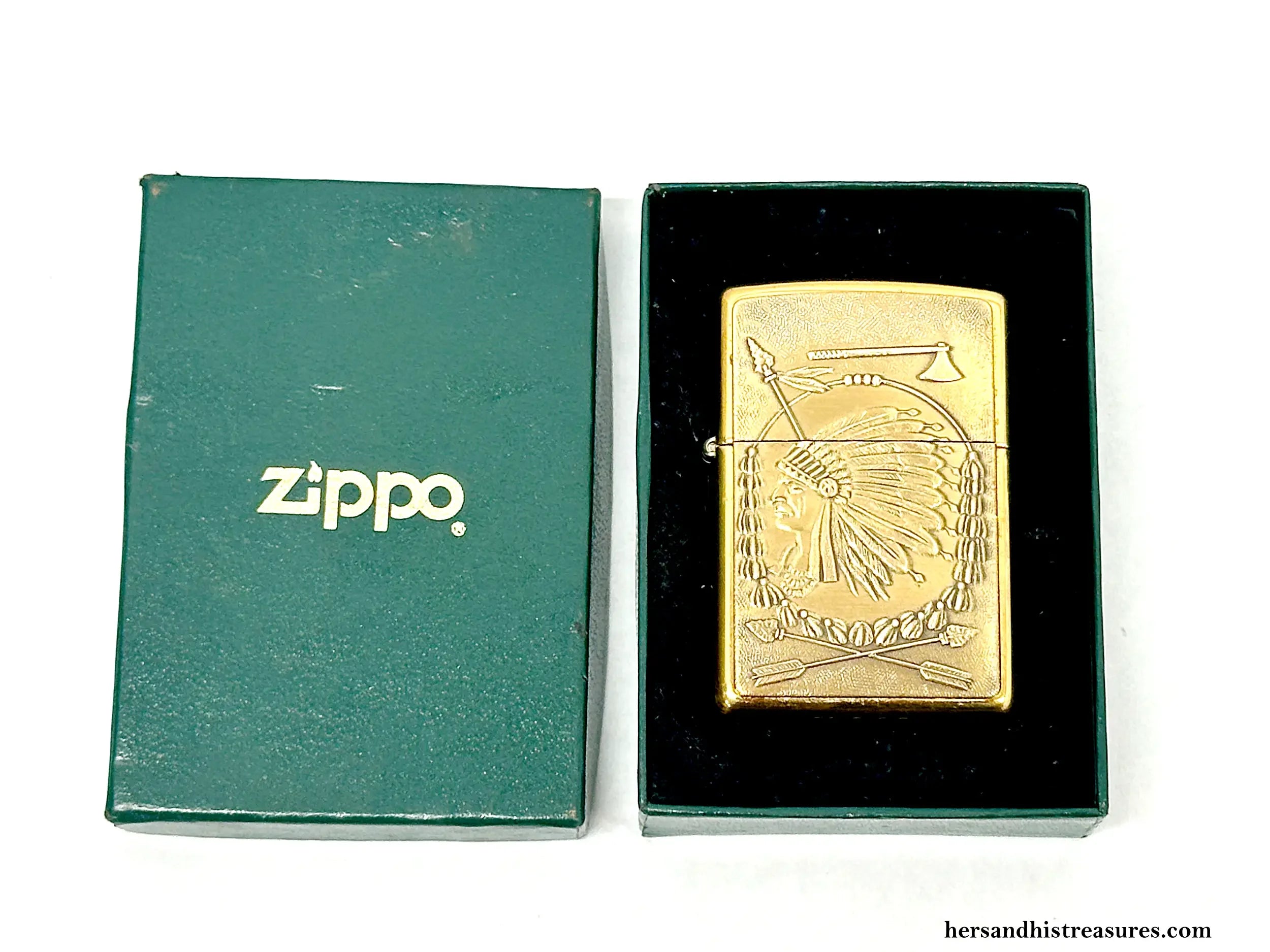1998 XIV Indian Chief Barrett Smythe Brass Zippo Lighter – Hers