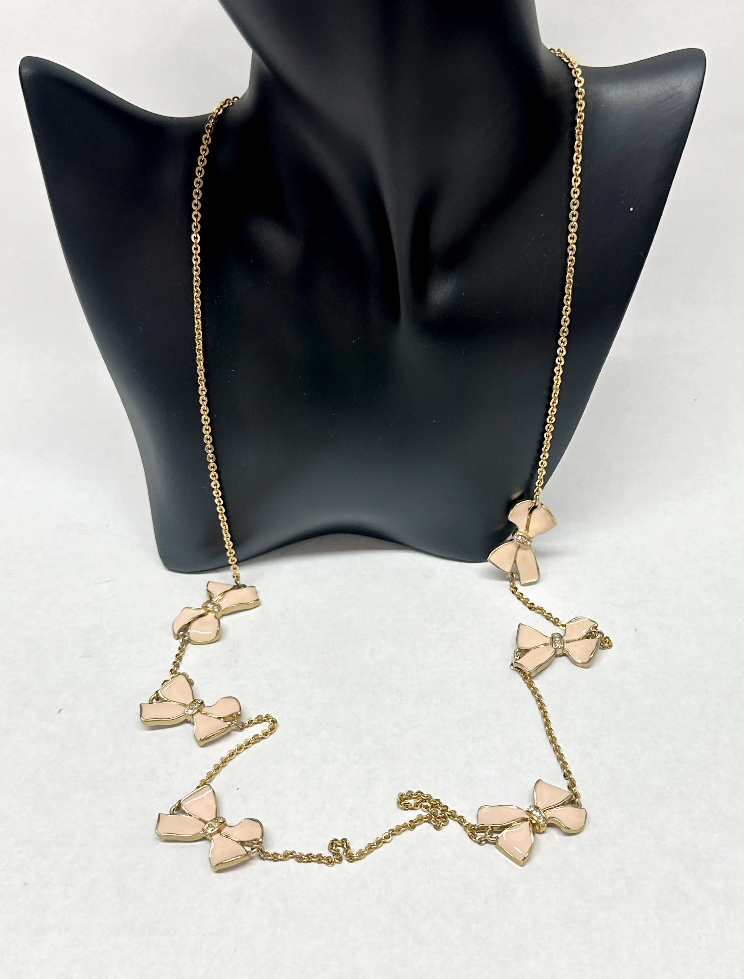 Vintage J Crew Pink Bow Gold Tone Necklace - Hers and His Treasures
