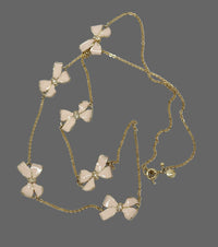 Vintage J Crew Pink Bow Gold Tone Necklace - Hers and His Treasures