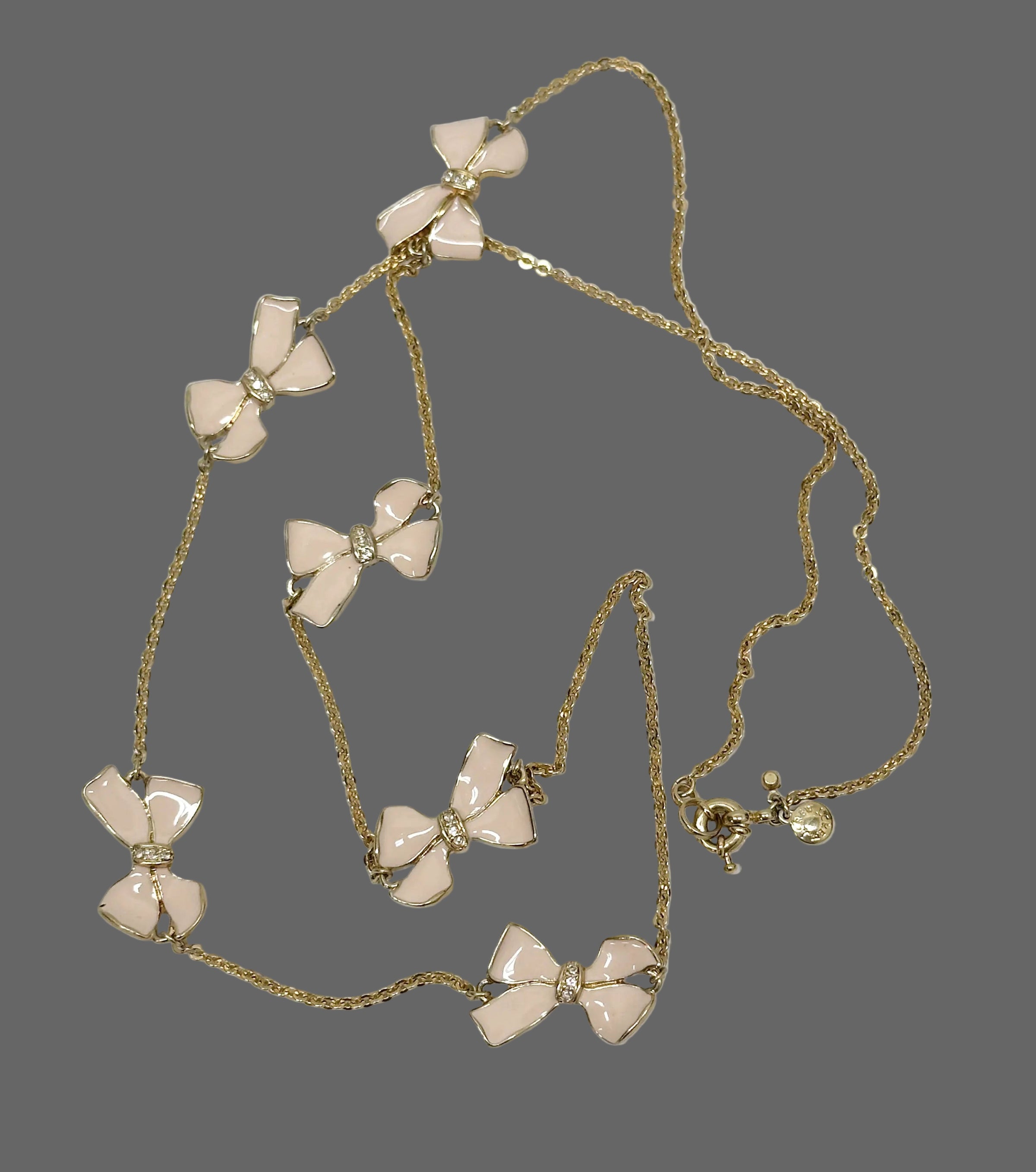 Vintage J Crew Pink Bow Gold Tone Necklace - Hers and His Treasures