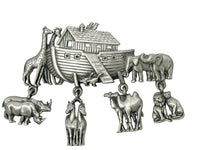 JJ Jonette Noah's Ark Pewter Brooch with Dangling Animal Charms - Hers and His Treasures