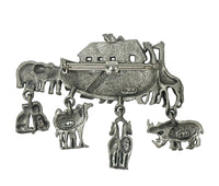 JJ Jonette Noah's Ark Pewter Brooch with Dangling Animal Charms - Hers and His Treasures