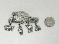 JJ Jonette Noah's Ark Pewter Brooch with Dangling Animal Charms - Hers and His Treasures