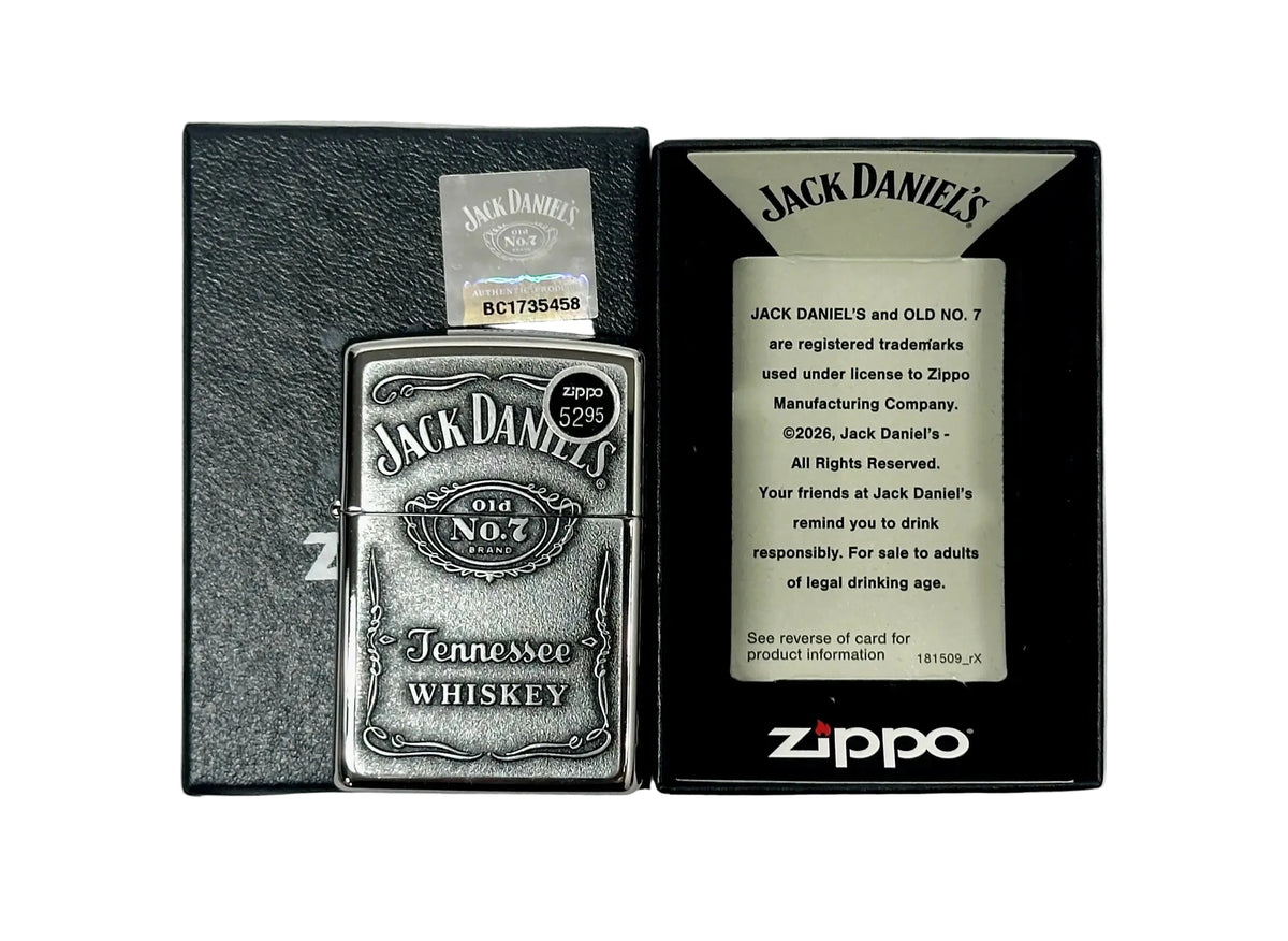 2026 Jack Daniel's Label Emblem High Polished Chrome Zippo Lighter - Hers and His Treasures