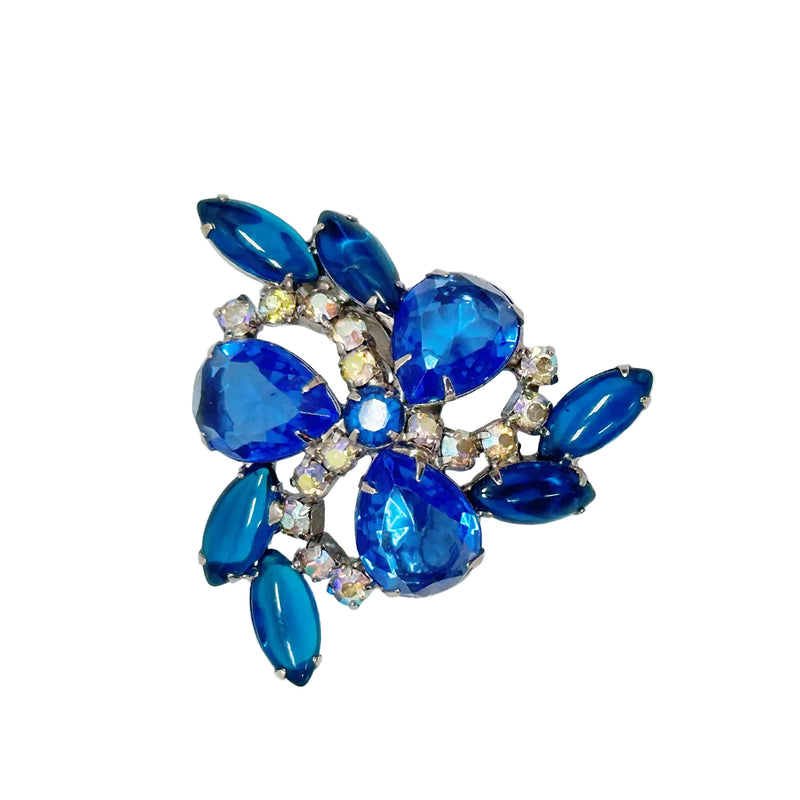 Juliana Vibrant Sapphire Blue and AB Rhinestone Brooch Pin - Hers and His Treasures
