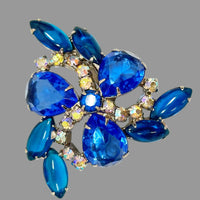 Juliana Vibrant Sapphire Blue and AB Rhinestone Brooch Pin - Hers and His Treasures
