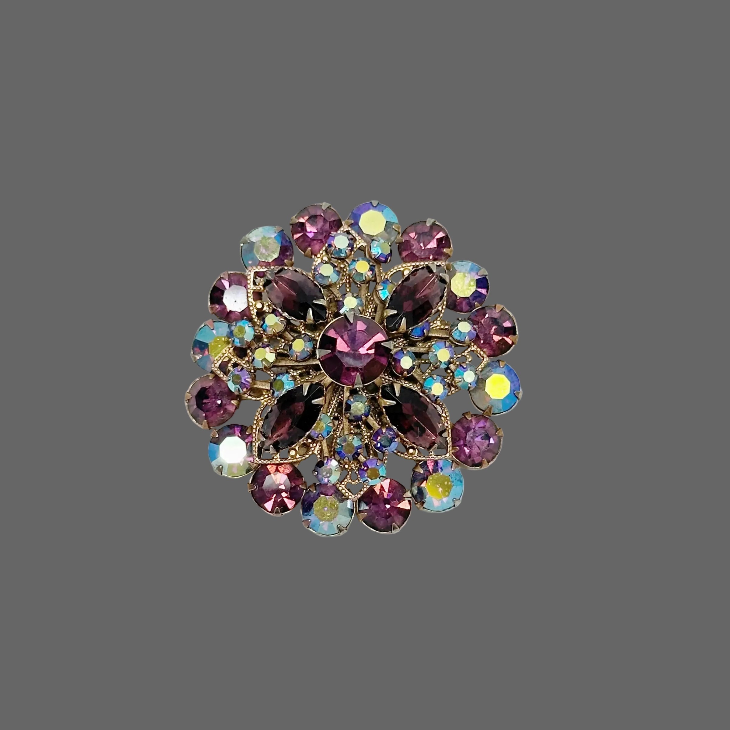 Juliana D&E Amethyst Purple AB Rhinestone Gold Tone Brooch - Hers and His Treasures
