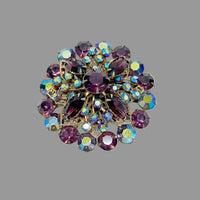 Juliana D&E Amethyst Purple AB Rhinestone Gold Tone Brooch - Hers and His Treasures