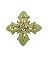 Vintage LISNER Green Enamel Maltese Cross Brooch Pin - Hers and His Treasures
