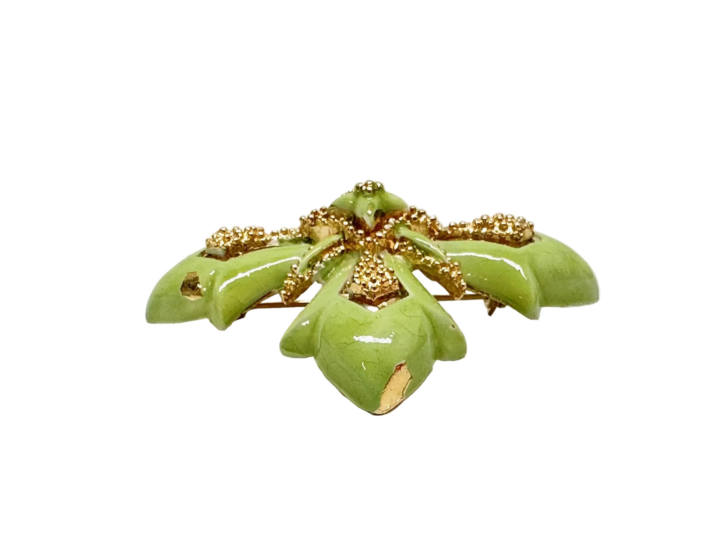 Vintage LISNER Green Enamel Maltese Cross Brooch Pin - Hers and His Treasures