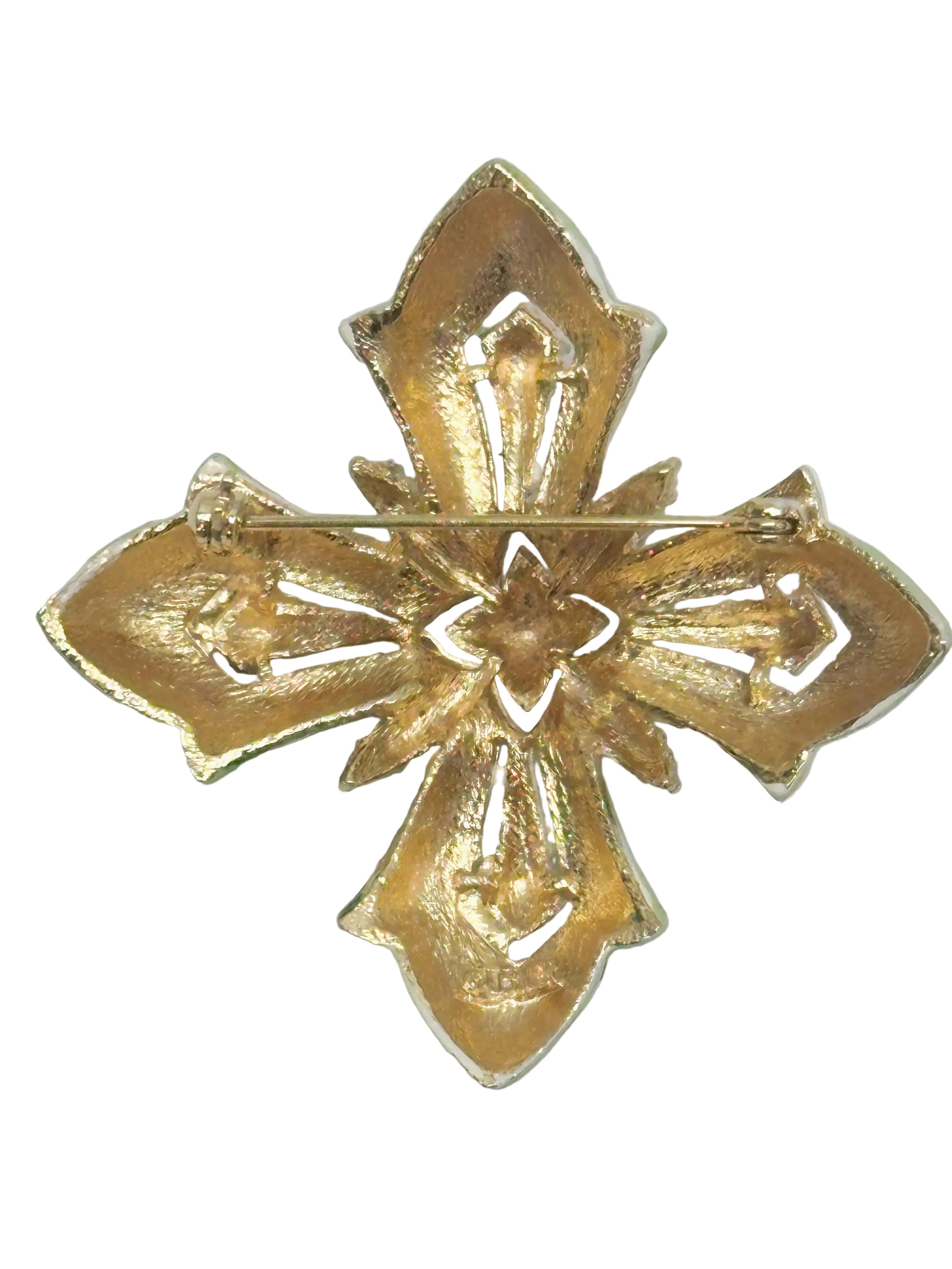 Vintage LISNER Green Enamel Maltese Cross Brooch Pin - Hers and His Treasures