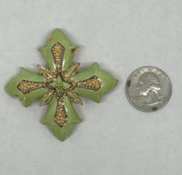 Vintage LISNER Green Enamel Maltese Cross Brooch Pin - Hers and His Treasures