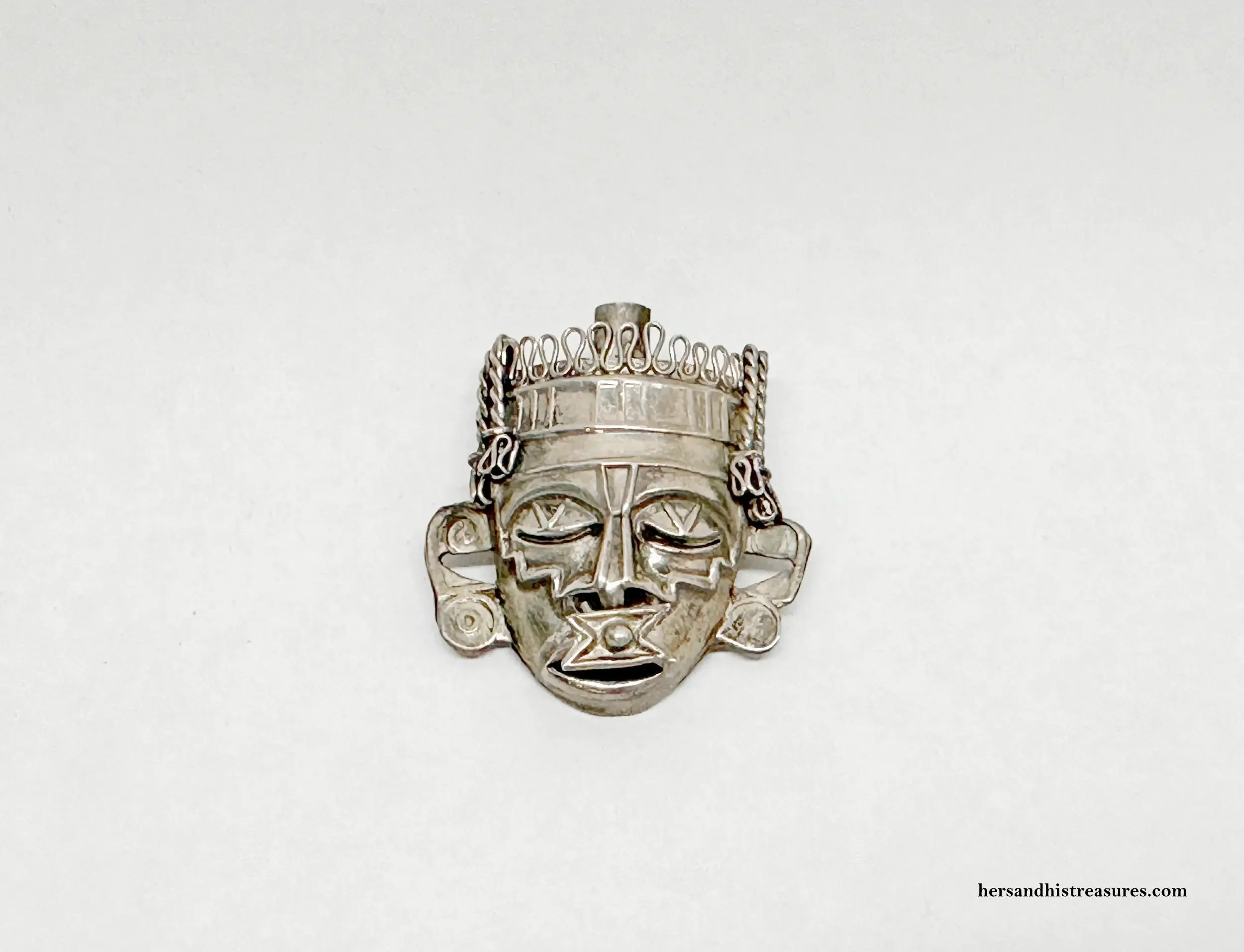 Xipe Totec Aztec God Mayan Mask Sterling Silver Brooch Pin R.B.Z.
