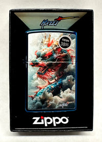 2025 Mazzi Cloud Dragon Design 486686 High Blue Polished Zippo Lighter - Hers and His Treasures