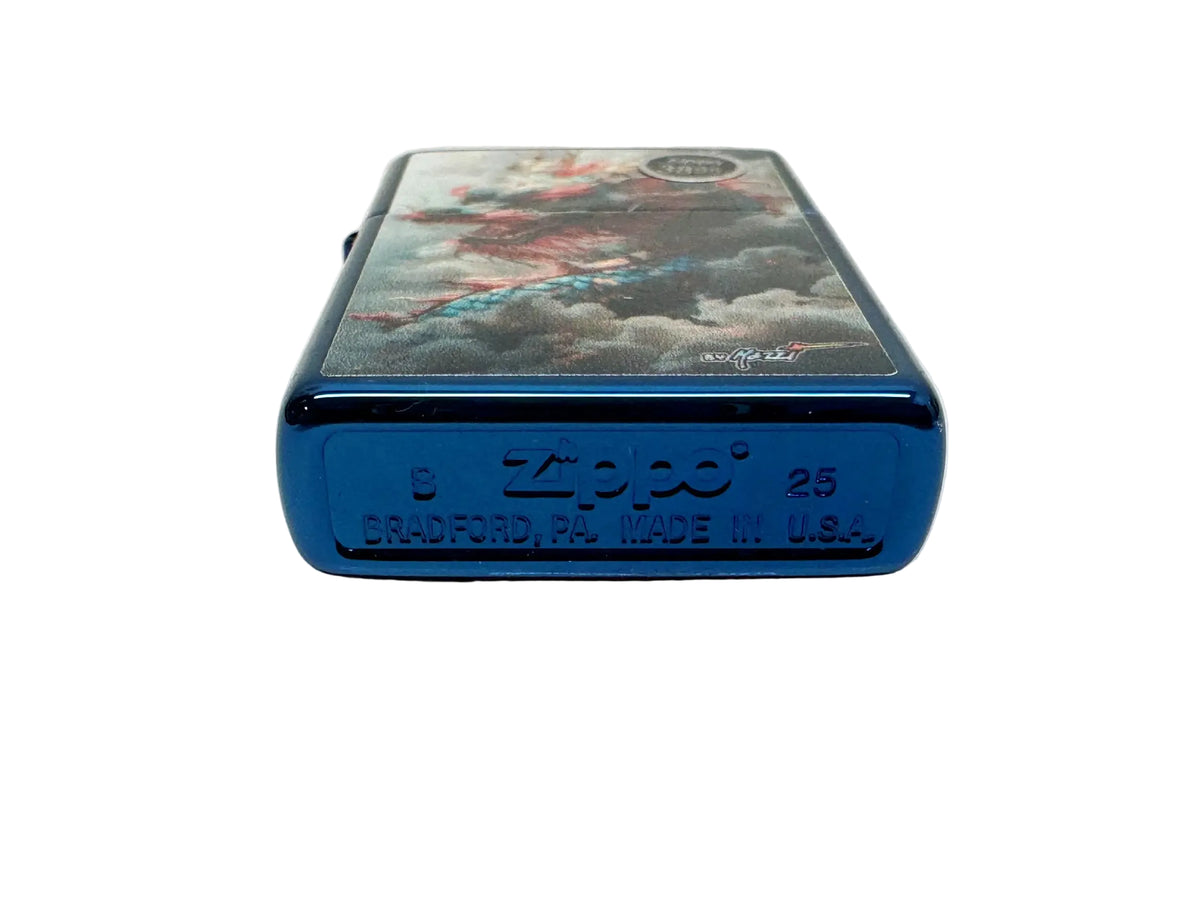 2025 Mazzi Cloud Dragon Design 486686 High Blue Polished Zippo Lighter - Hers and His Treasures