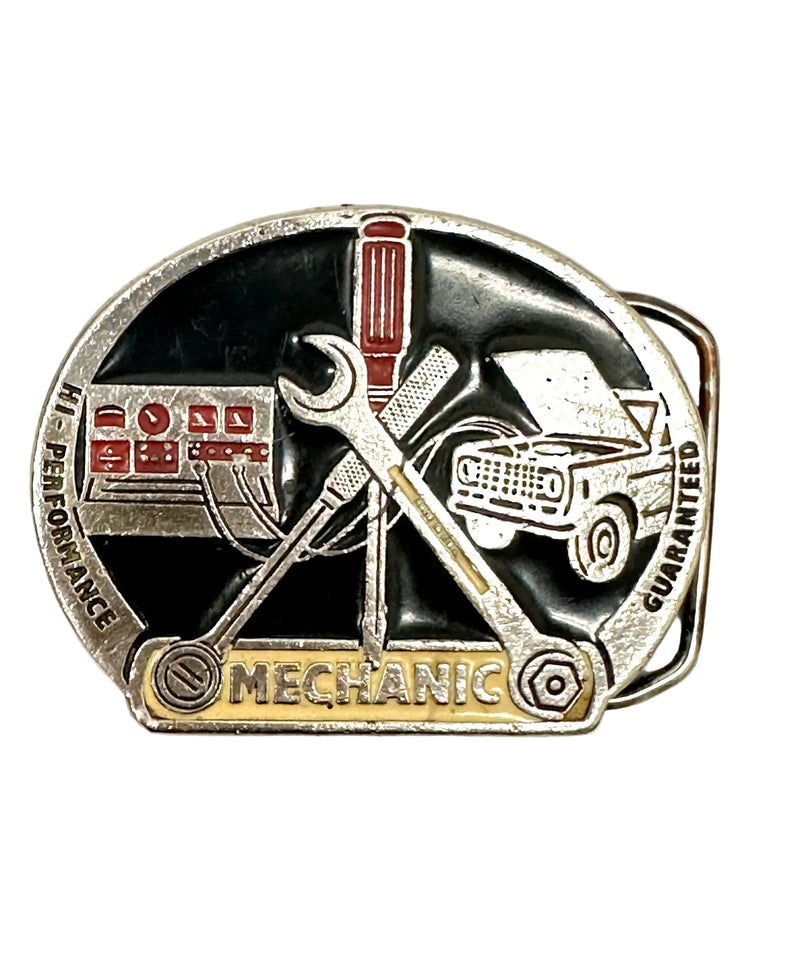Hi-Performance MECHANIC Pewter and Enamel Belt Buckle - Hers and His Treasures