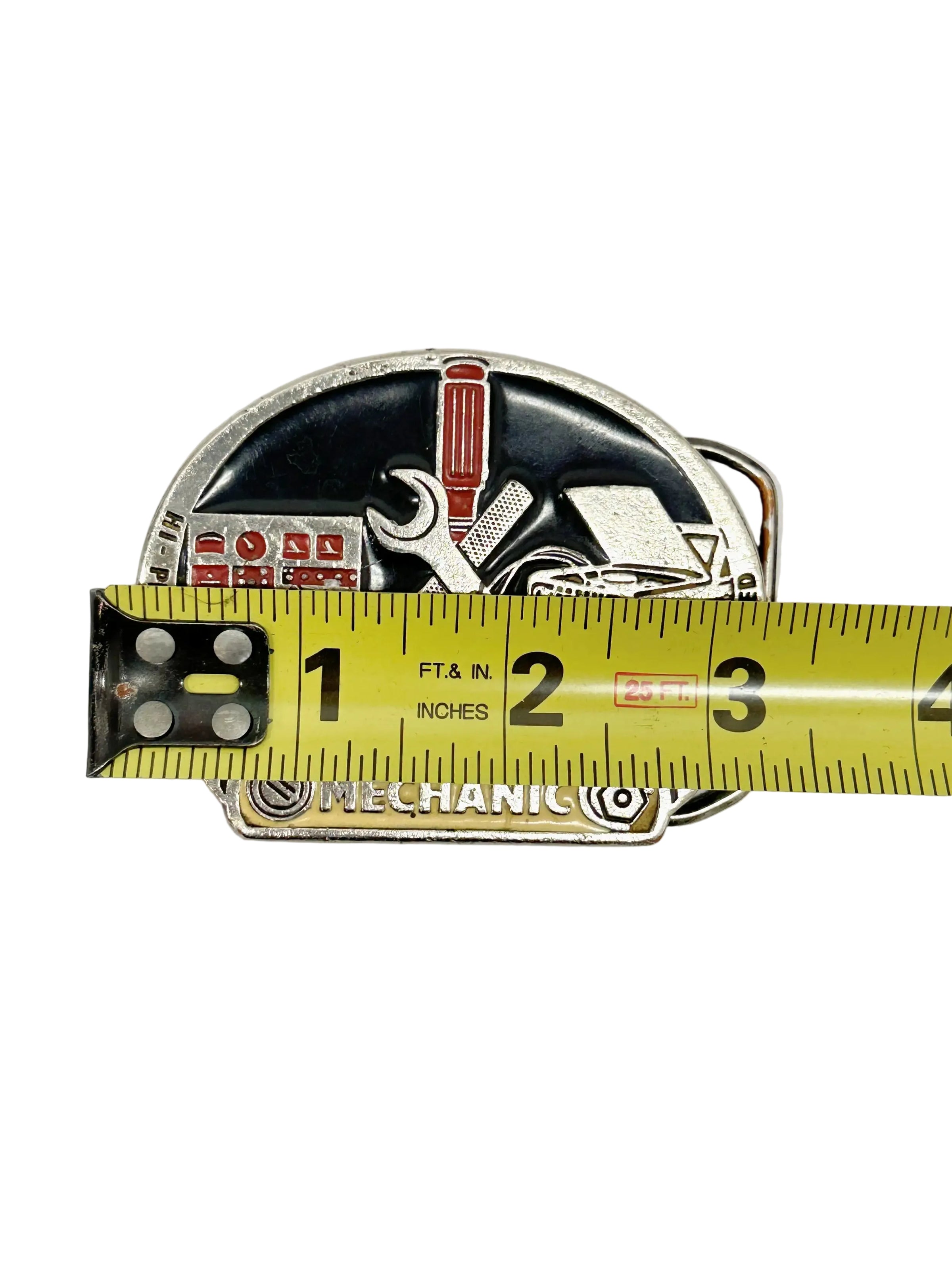 Hi-Performance MECHANIC Pewter and Enamel Belt Buckle - Hers and His Treasures
