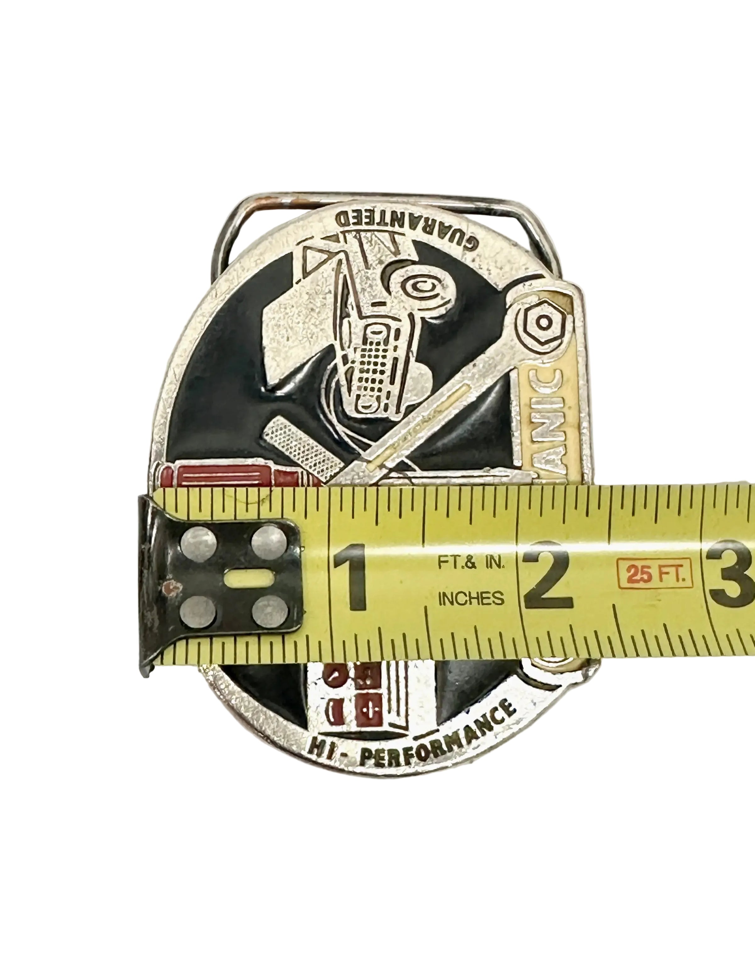 Hi-Performance MECHANIC Pewter and Enamel Belt Buckle - Hers and His Treasures