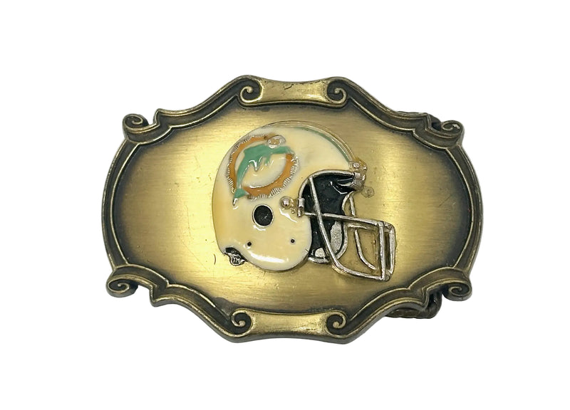 1978 NFL Miami Dolphins Enamel Football Helmet Brass Raintree Belt Buckle - Hers and His Treasures
