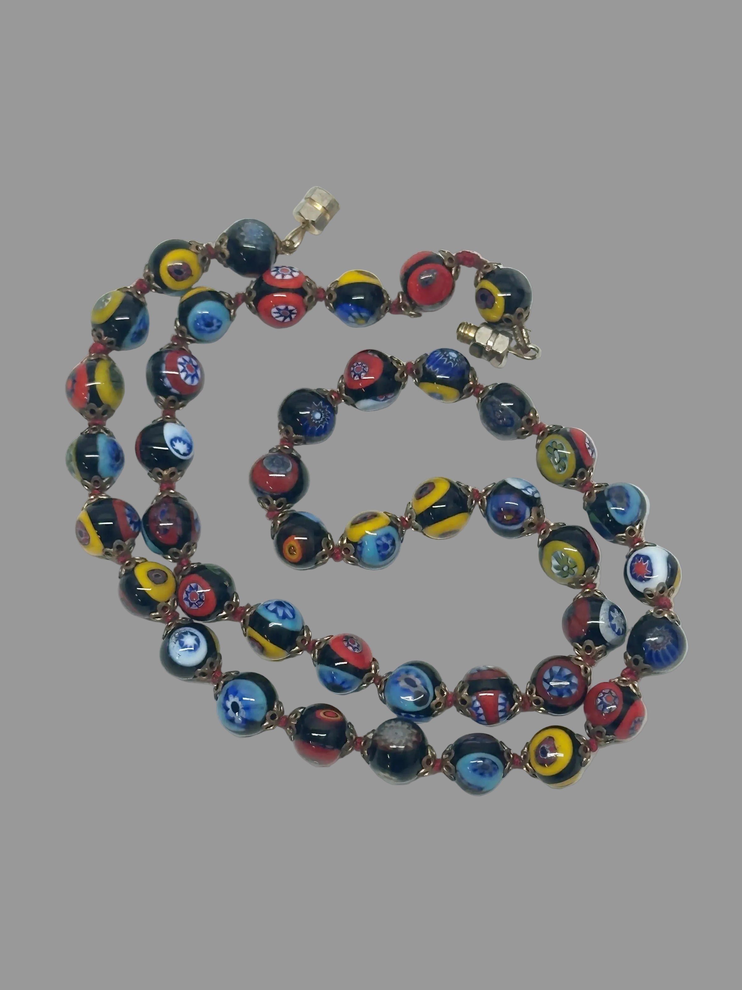 Vintage Murano Venetian Millefiori Glass 20" Necklace