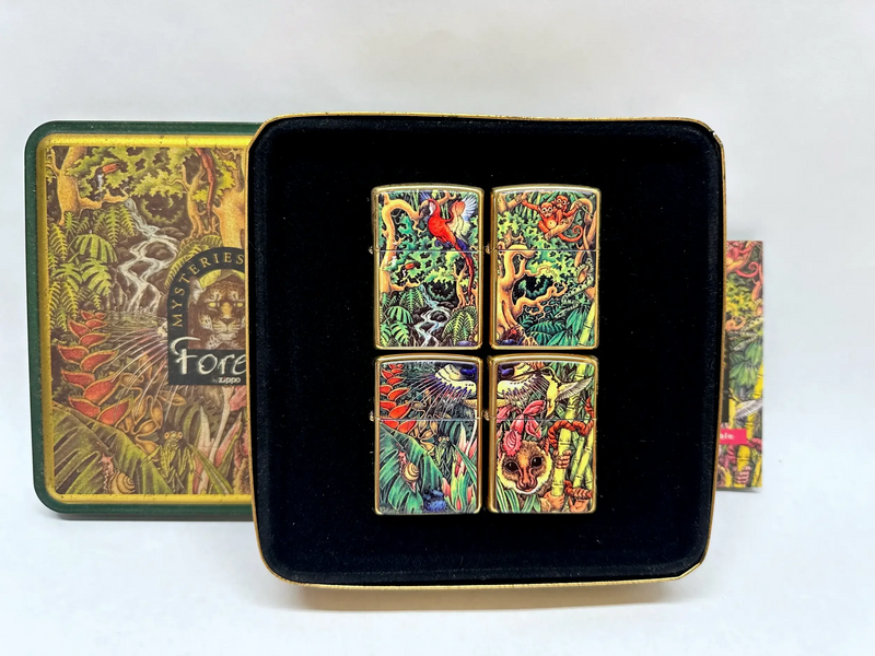 1995 Mysteries of the Forest Set of 4 Zippo Lighter Set - Hers and His Treasures
