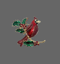Napier Red Cardinal Poinsettia Christmas Rhinestone Brooch Pin - Hers and His Treasures