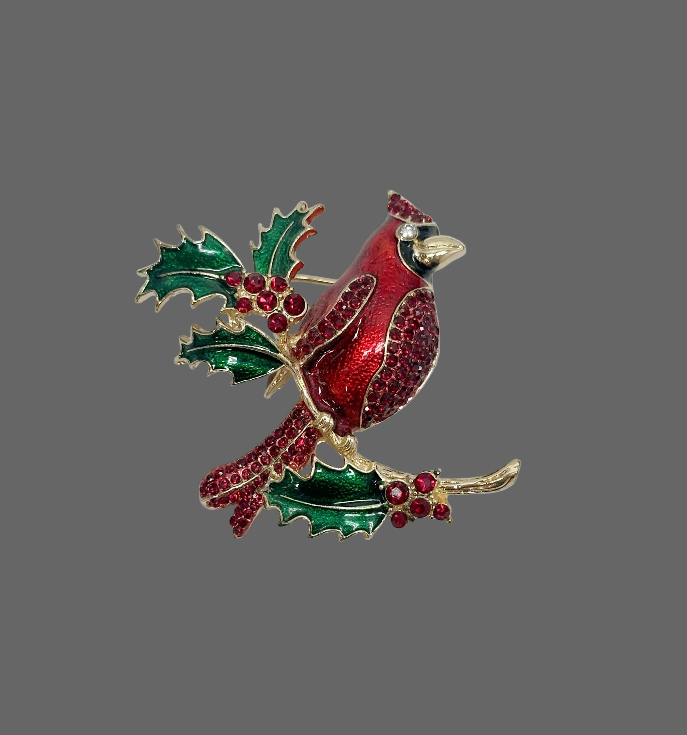 Napier Red Cardinal Poinsettia Christmas Rhinestone Brooch Pin - Hers and His Treasures