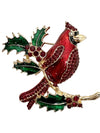 Napier Red Cardinal Poinsettia Christmas Rhinestone Brooch Pin - Hers and His Treasures