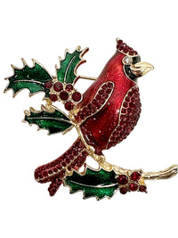 Napier Red Cardinal Poinsettia Christmas Rhinestone Brooch Pin - Hers and His Treasures