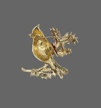 Napier Red Cardinal Poinsettia Christmas Rhinestone Brooch Pin - Hers and His Treasures