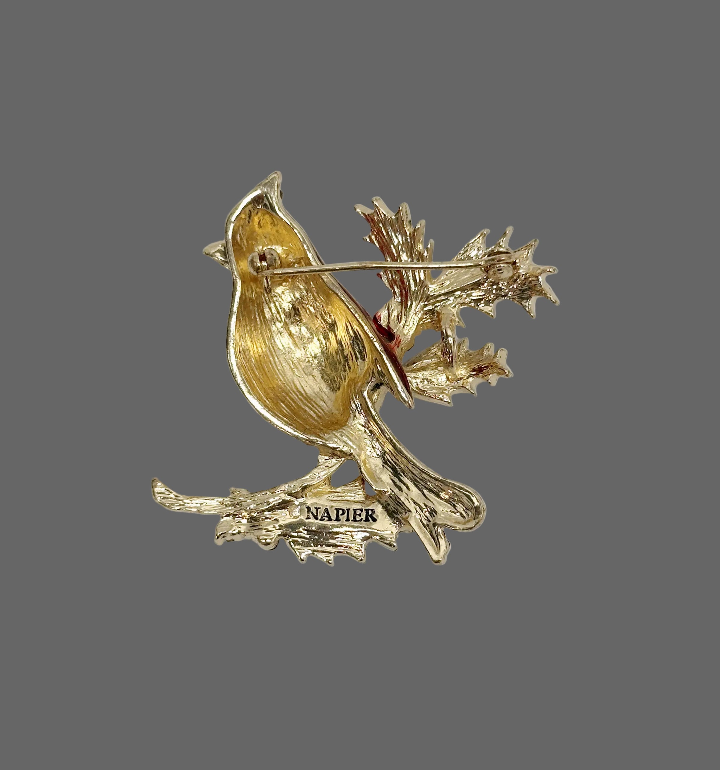 Napier Red Cardinal Poinsettia Christmas Rhinestone Brooch Pin - Hers and His Treasures