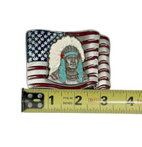 Native American Chief and American Flag Pewter Belt Buckle - Hers and His Treasures