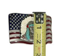 Native American Chief and American Flag Pewter Belt Buckle - Hers and His Treasures