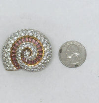 Nolan Miller Snail Shell Pink & Clear Rhinestone Brooch Pin - Hers and His Treasures