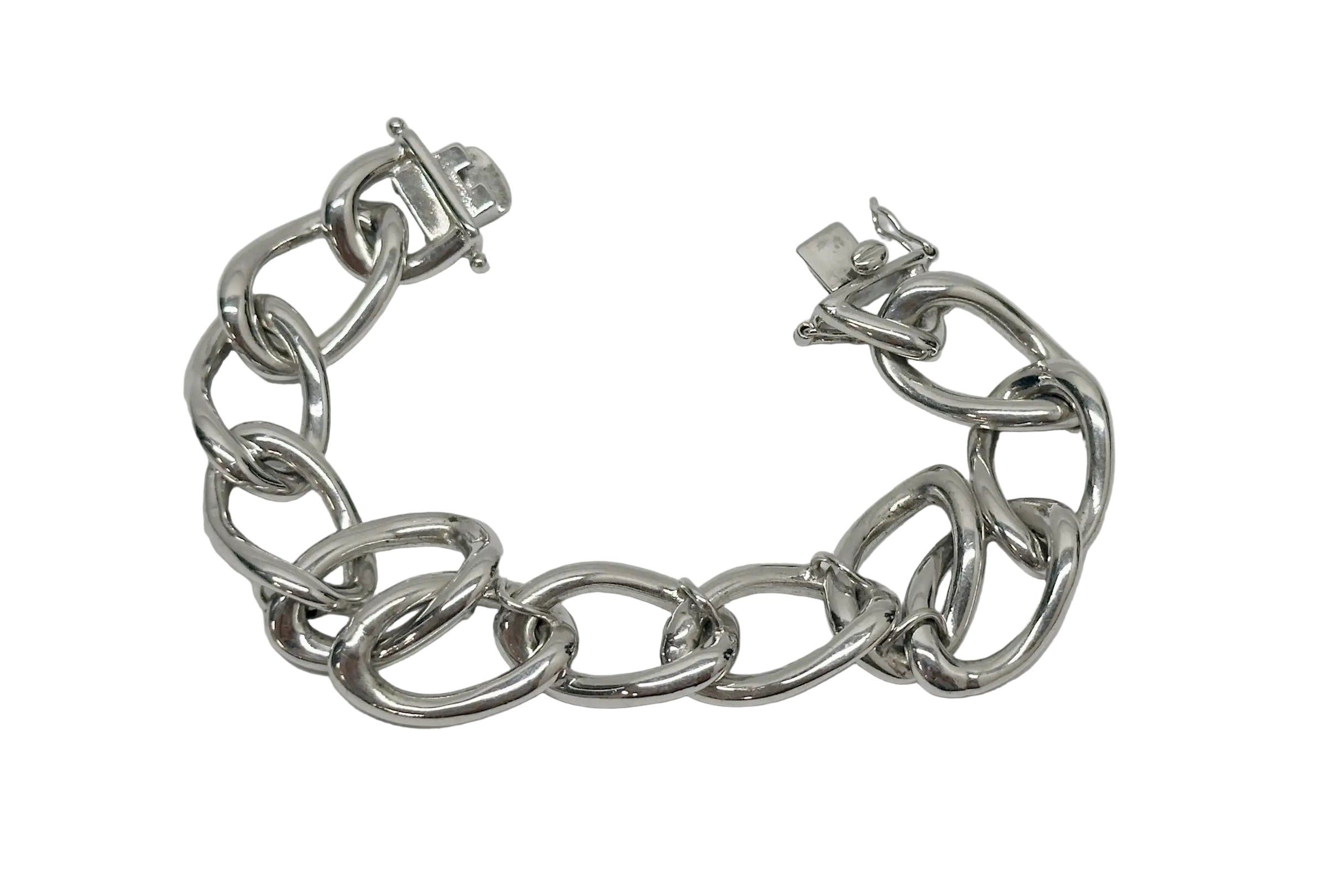Silver Toned Chain Link Bracelet Signed PAJ - Hers and His Treasures