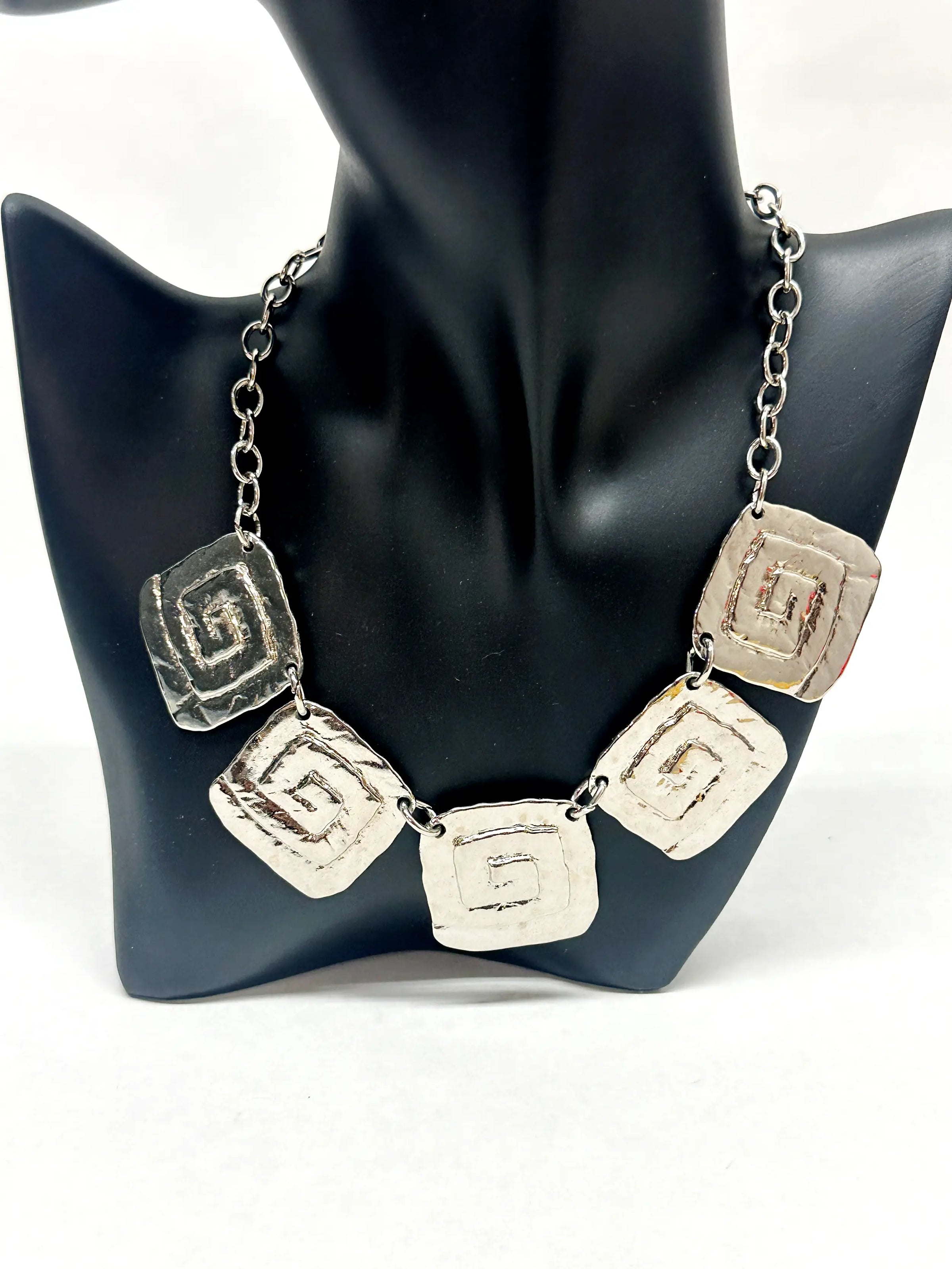 1980's Park Lane Etruscan Swirl Silver Tone Choker Necklace - Hers and His Treasures