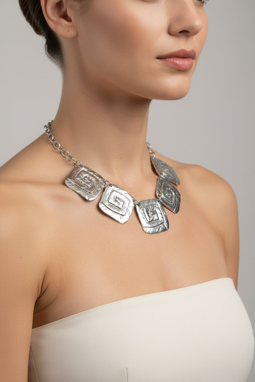 1980's Park Lane Etruscan Swirl Silver Tone Choker Necklace - Hers and His Treasures