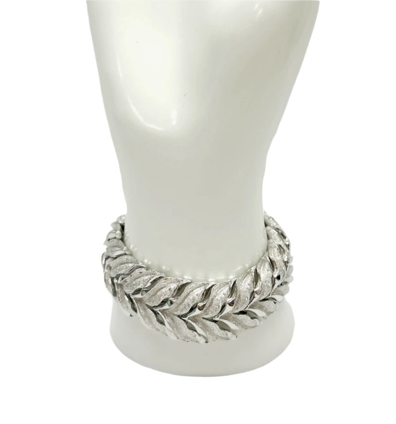 Pegasus Coro Silver Tone Leaf Chevron Link Bracelet - Hers and His Treasures