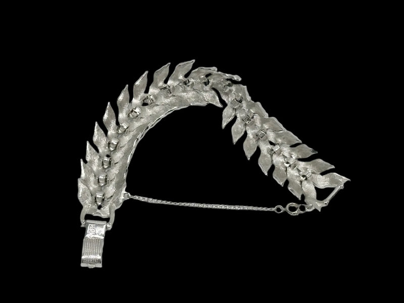Pegasus Coro Silver Tone Leaf Chevron Link Bracelet - Hers and His Treasures