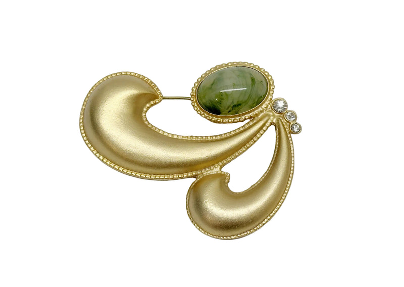 Pisces Signed Green Cabochon Brooch Pin - Hers and His Treasures