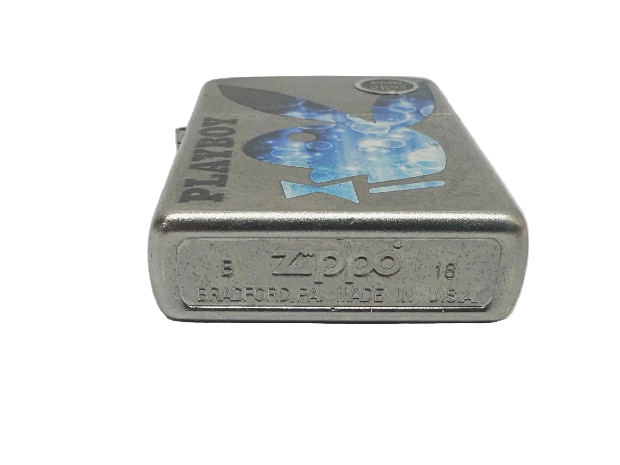 2018 Playboy Bunny Head Blue Water Bubbles Satin Chrome Zippo Lighter - Hers and His Treasures